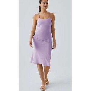 Halara Ribbed Midi Dress Lavender Purple Crisscross Back Side Slit Womens XS NWT